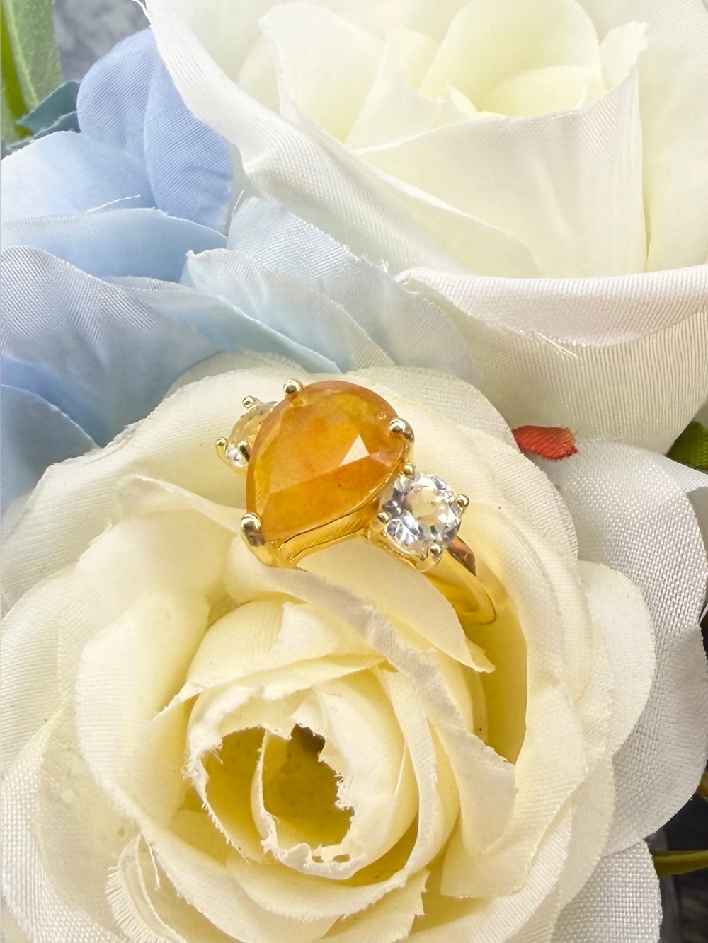 Stunning Natural Yellow Sapphire & Topaz accent Ring 18k Gold over 925 Silver- 6 - Picture 2 of 16